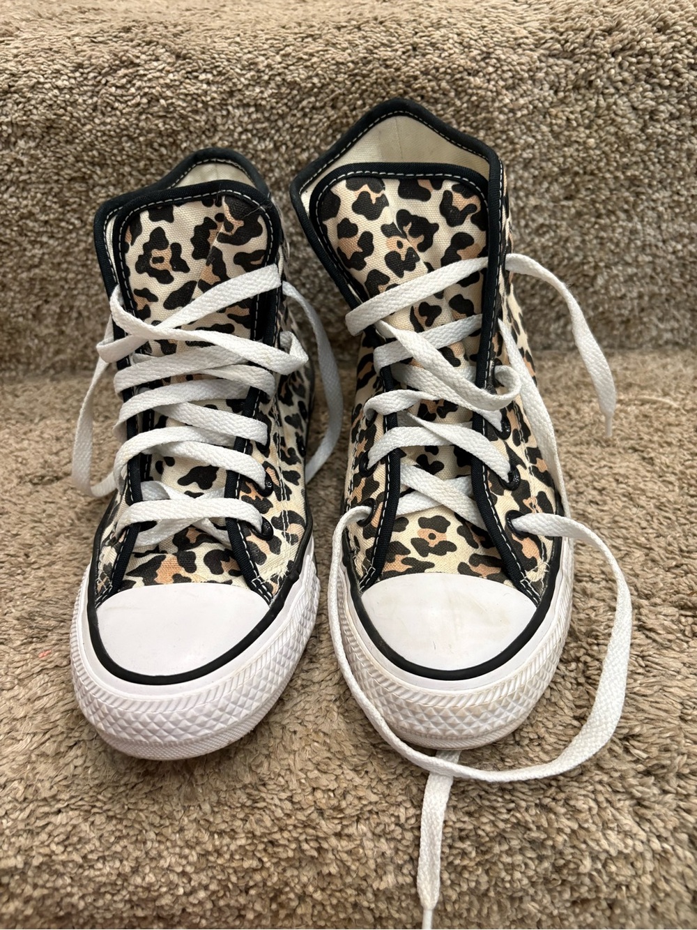 Leopard Print High-Top Sneakers in Beige and Black